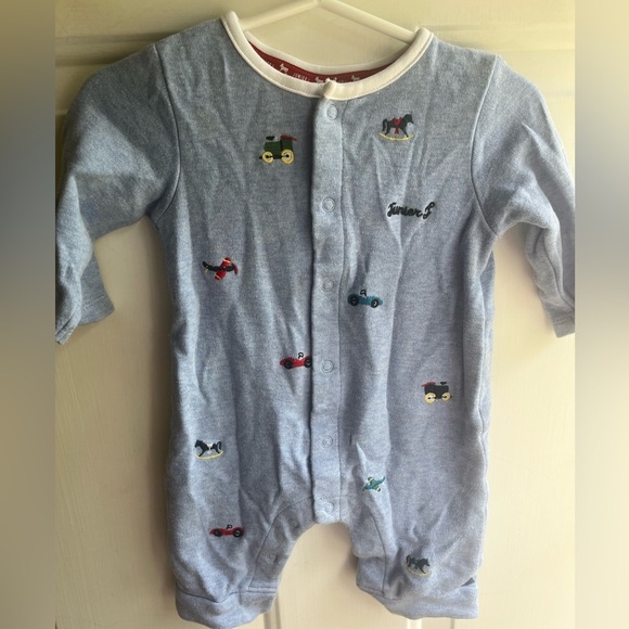 Junior J‎ Baby Boys Blue Embroidered Button Up Sleeper 0-3 Months - Picture 1 of 4